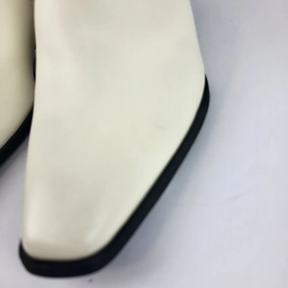 Open Edit Enzo Women's Leather Ankle Boot Ivory Western Bootie Size 8M